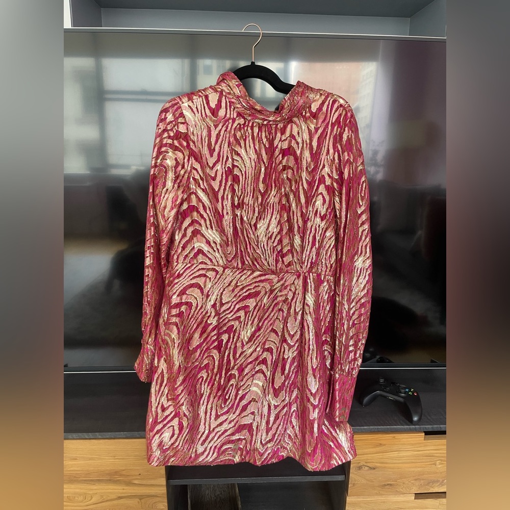 Jonathan Simkhai Dress. Size 10. Hot Pink and Gold. Beautiful pattern